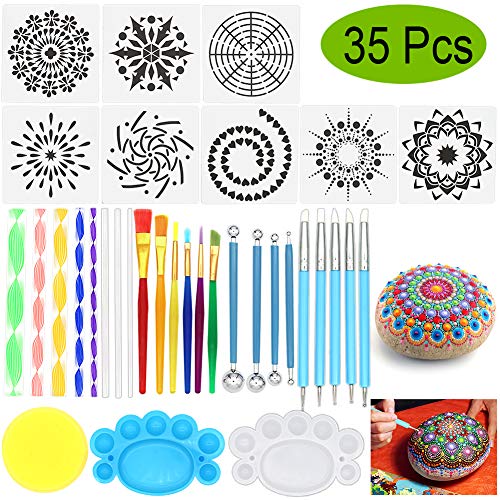 Mandala Dotting Tools, Angela&Alex 35 PCS Dotting Tools Stencil Mandala Painting Tool Kits Brushes Paint Tray for Painting Rocks Coloring Drawing and Drafting Art Supplies