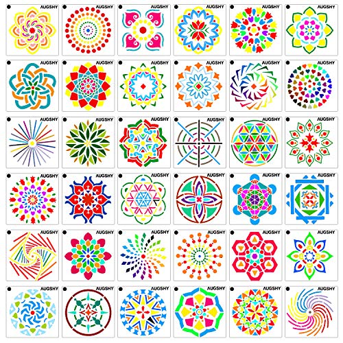 36 Pack Mandala Dot Painting Templates Stencils Perfect for DIY Rock Painting Art Projects (3.6x3.6 inch)