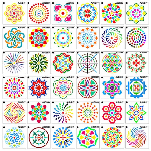 36 Pack Mandala Dot Painting Templates Stencils Perfect for DIY Rock Painting Art Projects (3.6x3.6 inch)