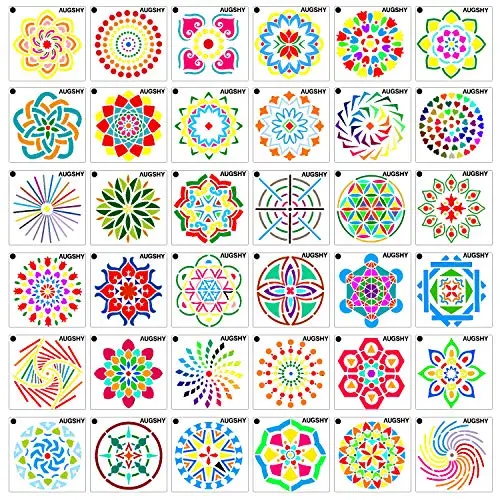 36 Pack Mandala Dot Painting Templates Stencils Perfect for DIY Rock Painting Art Projects (3.6x3.6 inch)