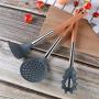 Cooking Tool Sets - 9pcs Set Silicone Utensils Wooden Handle Cooking Spoon Shovel Whisk Strainer Tongs Non Stick - Tool Cooking Sets Cooking Tool Sets Spoon Kitchen Shovel Garden Wooden U