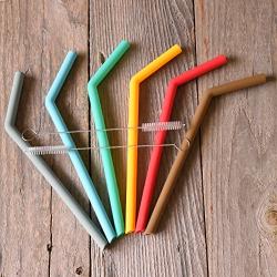 Big Reusable Straws - Silicone Drinking Straws by Archer - 10 Inch Extra Long Flexible Smoothie Yeti Straws for 30 oz Tumbler - Vintage Colors - 6 x Silicone Straws 2 x Cleaning Brush - BPA Free