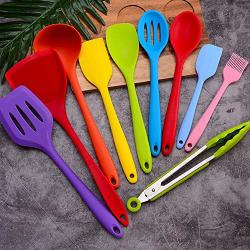 Yuybei-Home Silicone kitchenware 10 Pieces Multi-Colored Silicone Cooking Utensils Kitchen Utensil Set Cooking Tools for Nonstick Cookware Nonstick Heat Resistant Tools