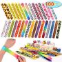 Toyssa 100 PCS Slap Bracelets Party Favors with Colorful Hearts Emoji Animal Print Design Retro Slap Bands for Kids Adults Birthday Classroom Gifts (100PCS)