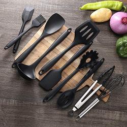 Yuybei-Home Silicone kitchenware 10 Pieces Silicone Cooking Utensils Kitchen Utensil Set Cooking Tools for Nonstick Cookware Includes Tongs Turner Whisk and More Nonstick Heat Resistant Tools