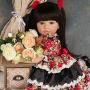 Realistic Reborn Baby Doll Silicone Vinyl Toddler Girl Back Long Hair Red and Black Princess Dress 24 Inches