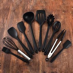 Kitchen Ware Dana Carrie Silicone whisk silicone kitchenware set silicone kitchenware silicone colander silicone whisk food clip color boxed set, Black