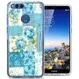 Huawei Honor 7X Case, Soft TPU Slim-Fit Flexible Ultra-Thin Clear Case, Full-Body Rugged Bumper Print Blue Flower Case for Huawei Honor 7X, Transparent