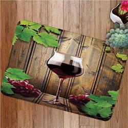 Modern Non Slip Rubber Entrance Rug,Wine Glass Grapes Rustic Wood Kitchenware Home and Cafe Interior Art Design Decorative Doormat for Front Door,31.5" Lx19.6 W