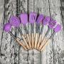 Silicone Cooking Kitchen Utensil Set 8 Pieces, Wooden Handle Silicone Kitchenware Multi-Function Cooking Kitchen Gadget For Non-Stick Cookware, purple