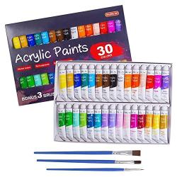 Acrylic Paint Set, Shuttle Art 30 x12ml Tubes Artist Quality Non Toxic Rich Pigments Colors Great for Kids Adults Professional Painting on Canvas Wood Clay Fabric Ceramic Crafts