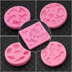 AK ART KITCHENWARE 6pcs Seashell Mermaid Silicone Cake Mold for Decorating Cookie Cupcake Fondant Mold Candy Mold Bakeware Pink