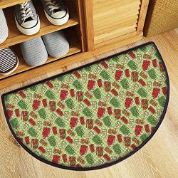 YOLIYANA Kitchen Decor Semicircle Rug,Vintage Style Pattern Glass Jars Kitchenware Pickles Picnic Retro Art Cafe Home for Bed Room