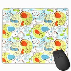 Modern Decor Gaming Mouse pad Floral Flowers with Geometrical Abstract Funky Swirls Image Custom Mouse pad 8.5&quotx7" Light Green Blue and White