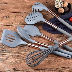 Jdeepued Silicone kitchenware 6-Piece Silicone Kitchen Utensils Cooking Utensils Set for Nonstick Cookware Includes Slotted Turner Whisk Silicone Kitchen Utensils (Color : Gray, Size : 6 Piece Set)