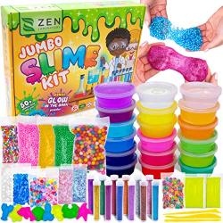 DIY Slime Kit for Girls Boys - Ultimate Glow in the Dark Glitter Halloween Slime Making Kit - Slime Kits Supplies include Big Foam Beads Balls, 18 Mystery Box Containers filled w Crystal Powder Slime