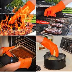 Heat Resistant Oven Gloves With Total Fingers - BBQ Grilling Mitt With Non-Slip Grip Design - One Size Fits All - Made From Food Grade Silicone - Insulated And Waterproof - Hand And Wrist Protection