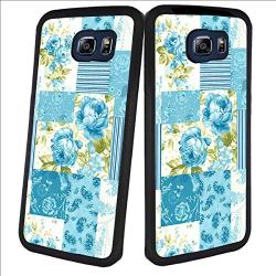 Samsung Galaxy S6 Case, Blue Flower Shock-Absorption TPU Rubber Bumper Samsung Galaxy S6 Case, Ultra Thin Slim Protective Cover for Samsung Galaxy S6-Black