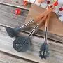 9-Piece Set of Kitchen Wood Handle Silicone Cooker, Cooking Spoon Shovel Set, Non-Stick Silicone and Heat-Resistant Wooden Handle Utensils, Chefs Kitchenware Set, 9-piece set