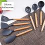 Cookware Set Food Grade Silicone Elm Handle Set Silicone Kitchenware 9 Piece High Temperature Cooking Tools, Kitchenware