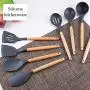 Cookware Set Food Grade Silicone Elm Handle Set Silicone Kitchenware 9 Piece High Temperature Cooking Tools, Kitchenware