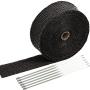 SunplusTrade 2" x 50 Black Exhaust Heat Wrap Roll for Motorcycle Fiberglass Heat Shield Tape with Stainless Ties