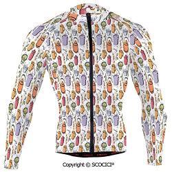 Cycling Jersey Long Sleeves Men,Vintage Kitchenware Pot Mug Spoon Jar Utensil Pa